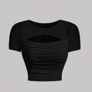 Black Ruched Cutout Crop Top